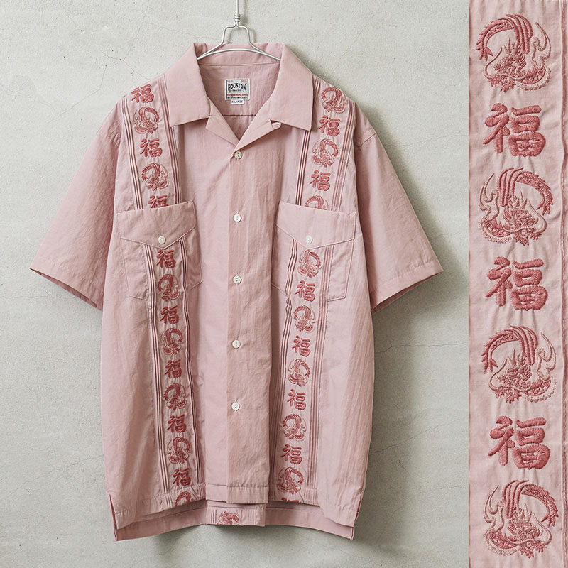 SALE HOUSTON ベトジャン刺繍キューバシャツ　Lサイズ HOUSTON ヒューストン 41219 EMB CUBA SHIRT（福）キューバ