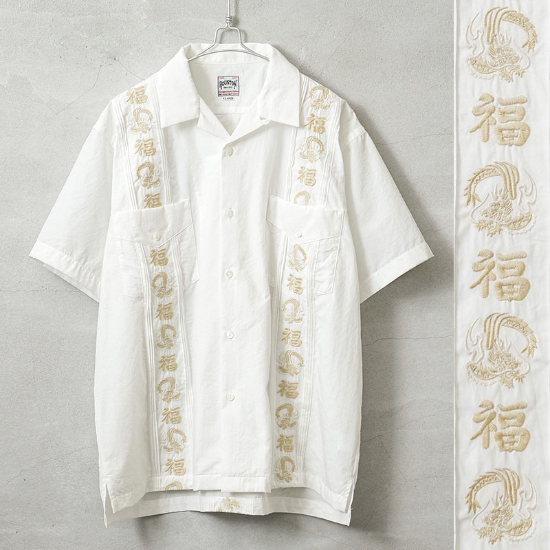 SALE HOUSTON ベトジャン刺繍キューバシャツ　Lサイズ HOUSTON ヒューストン 41219 EMB CUBA SHIRT（福）キューバ
