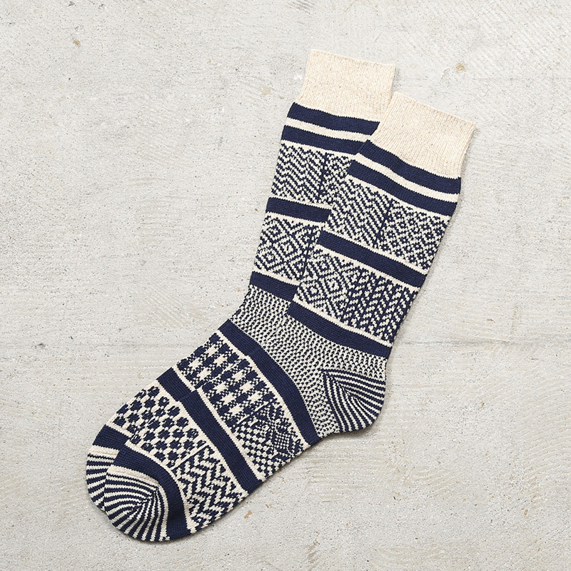 ROTOTO（ロトト） R1337 MULTI JACQUARD CREW SOCKS マルチジャカード
