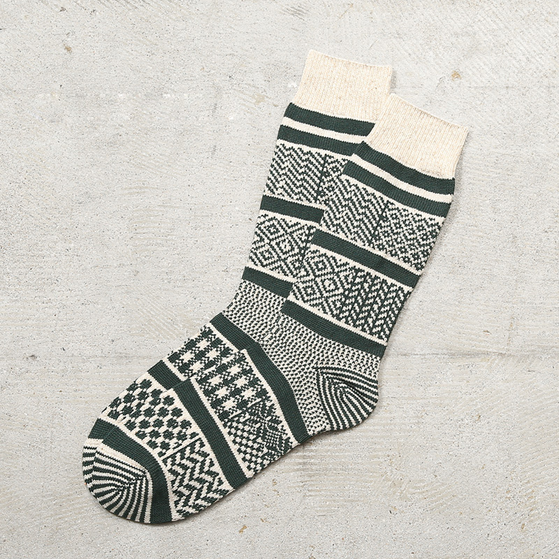 ROTOTO（ロトト） R1337 MULTI JACQUARD CREW SOCKS マルチジャカード