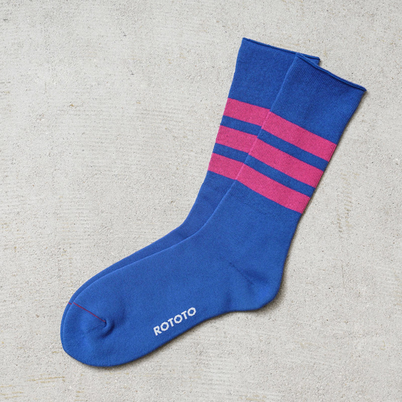 タロページ ROTOTO（ロトト） R1399 ファイン パイル ストライプ クルーソックス