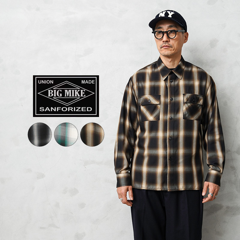 個性派古着★ビッグサイズ オンブレチェック 長袖シャツ 黒×茶 2XL グランジ bm-10261520x-1.jpg