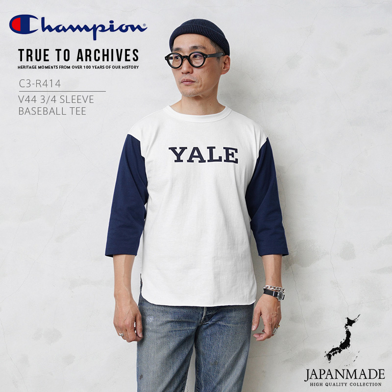 Champion チャンピオン C3-R414 V44 3/4スリーブベースボールTシャツ 日本製 TRUE TO ARCHIVES YALE  イェール大 アイビーリーグ【クーポン対象外】【T】