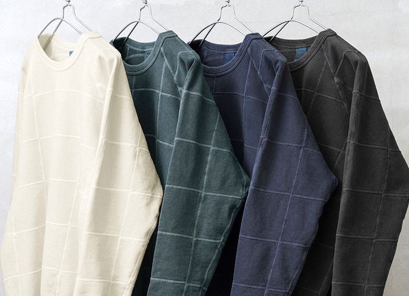 Good On グッドオン GOBW-2308 パッチワーク ラグラン クルーネック スウェットシャツ 日本製【Sx】【T】｜メンズ アメカジ カジュアル USAコットン 顔料染め 古着風 裏パイル 春 秋 冬 GOOD ON（グッドオン） GOBW-2308 パッチワーク ラグラン クルーネック