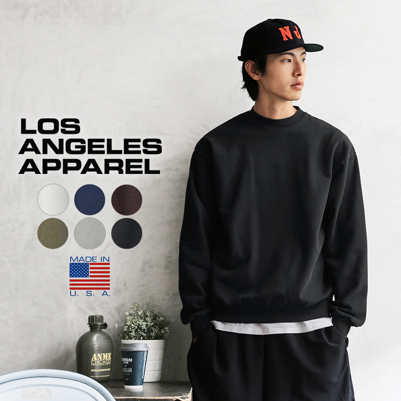 LOS ANGELES APPAREL ロサンゼルスアパレル HF07GD 14oz ガーメントダイ ヘビーフリース クルーネック プルオーバー  スウェットシャツ MADE IN USA【T】