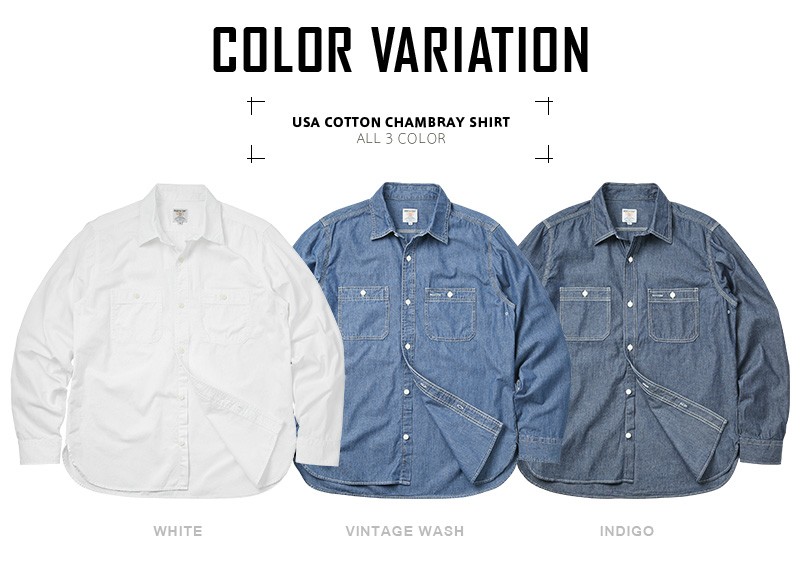 USA COTTON CHAMBRAY WORK SHIRT ｜ HOUSTON-BOOK