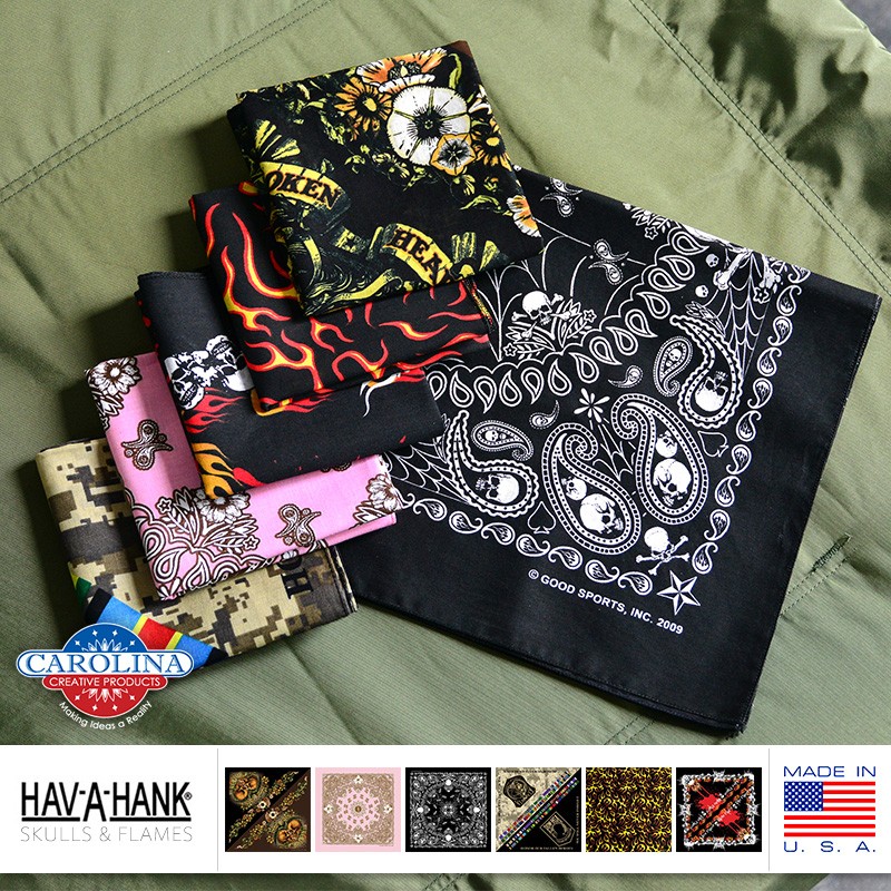 HAV-A-HANK ハバハンク MADE IN U.S.A. SKULLS&FLAMES バンダナ