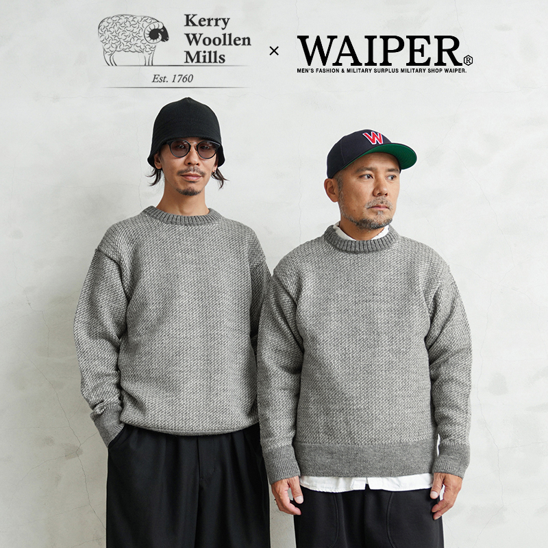 WAIPER×KERRY WOOLLEN MILLS ケリーウーレンミルズ KW-0049W バーズアイ クルーネック セーター RELAX STEEL/SMOKE MADE IN IRELAND【Sx】【T】 Kerrywoollenmills（ケリーウーレンミルズ） WAIPER×KERRY WOOLLEN