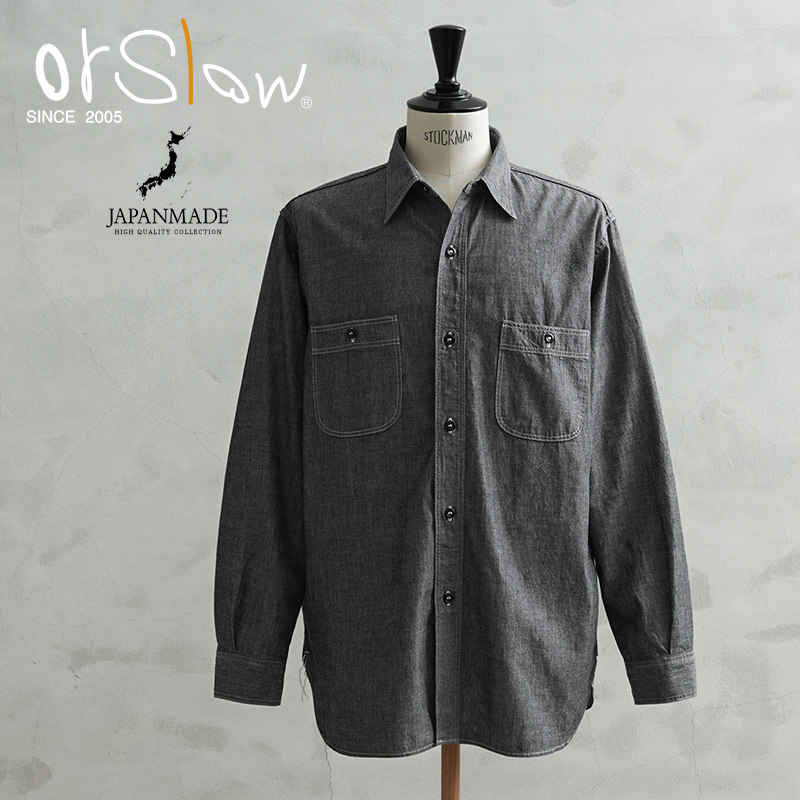 オアスロウ ブラックシャンブレーシャツ サイズ3 orSlow（オアスロウ） 01-8270-61 BLACK CHAMBRAY WORK SHIRTS
