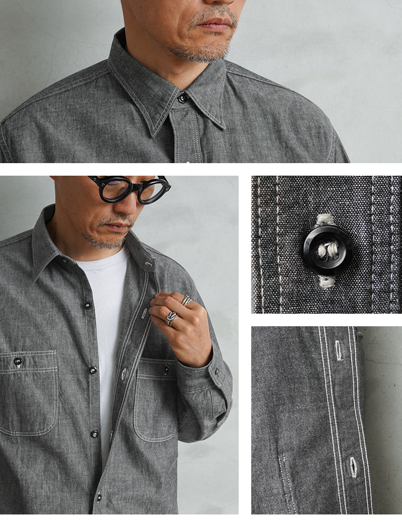orSlow（オアスロウ） 01-8270-61 BLACK CHAMBRAY WORK SHIRTS