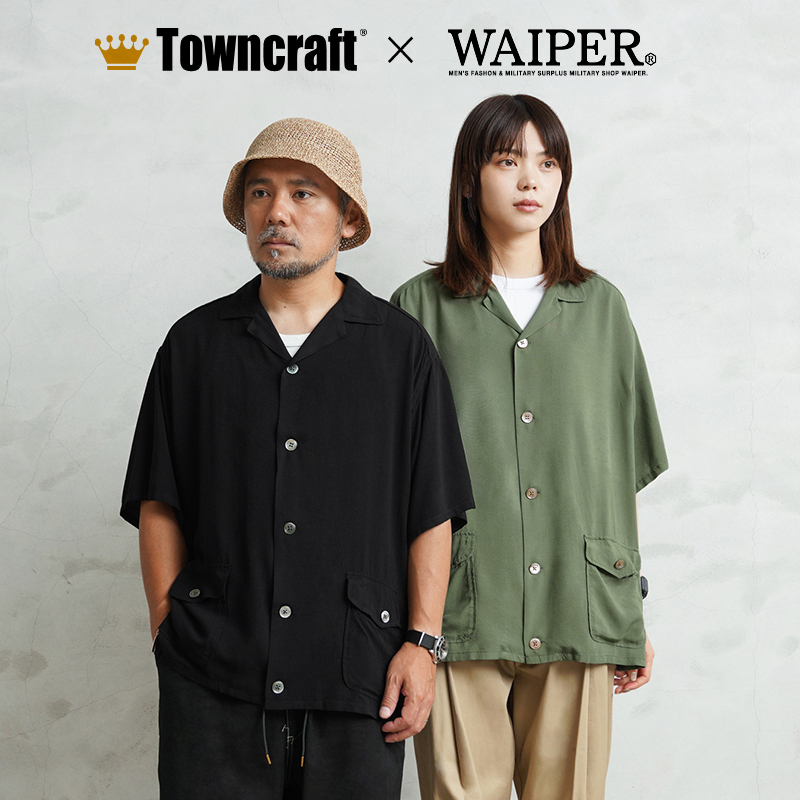 waiper × towncraft別注　レーヨンビーチシャツ　M ブラック tc25s013wp_1.jpg