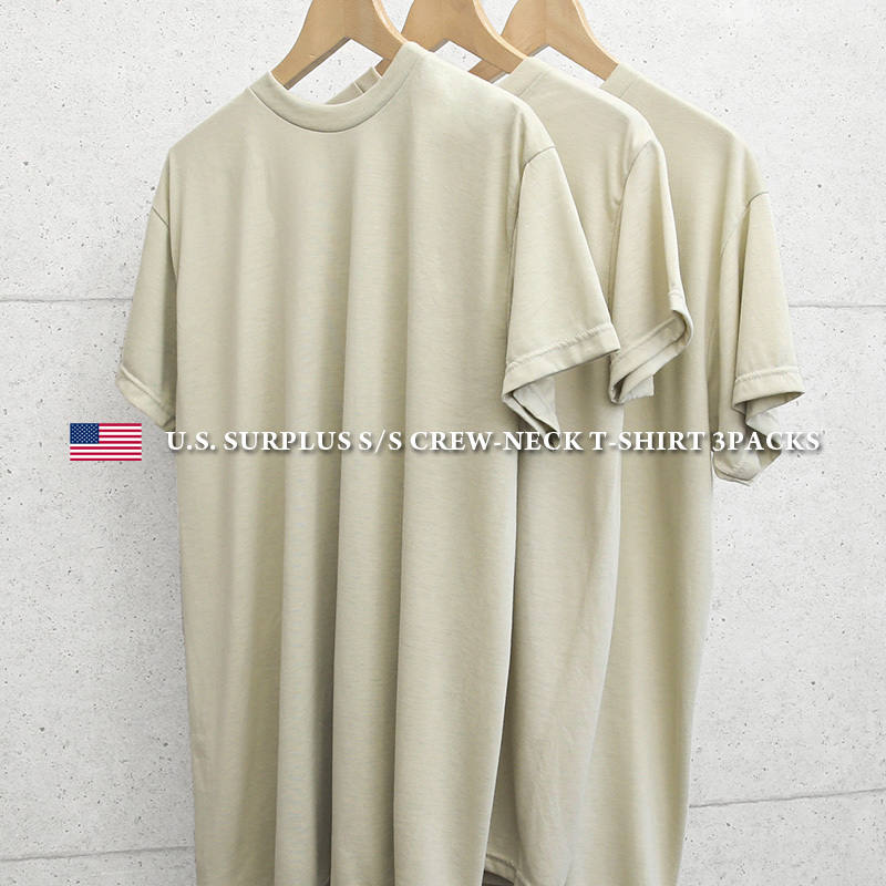 実物 新品 米軍 MOISTURE WICKING Tシャツ SAND 3PACS MADE