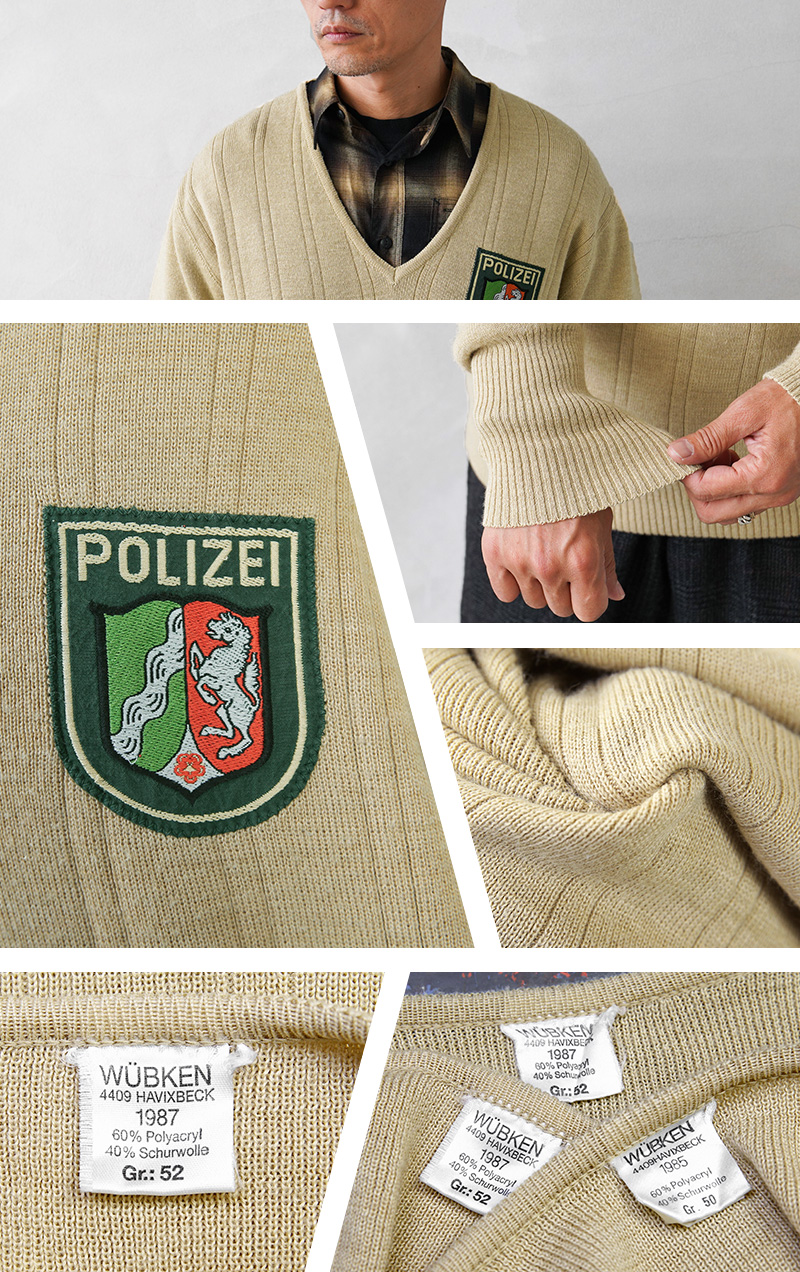 MILITARY 実物 USED 西ドイツ警察 Polizei Vネック セーター