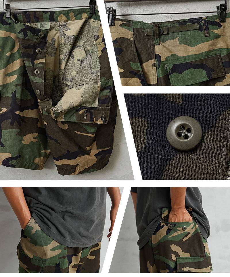 1989年 米軍実物 カモフラ バギーショーツ ハーフパンツ リメイク USA製 00s Military カーゴ バギーパンツ ハーフ ショーツ 極太 テック