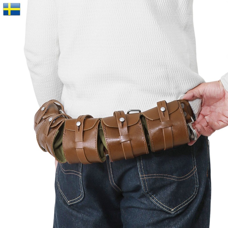 新品 スウェーデン軍 5ポケット レザー バンダリアポーチ 後期型 
