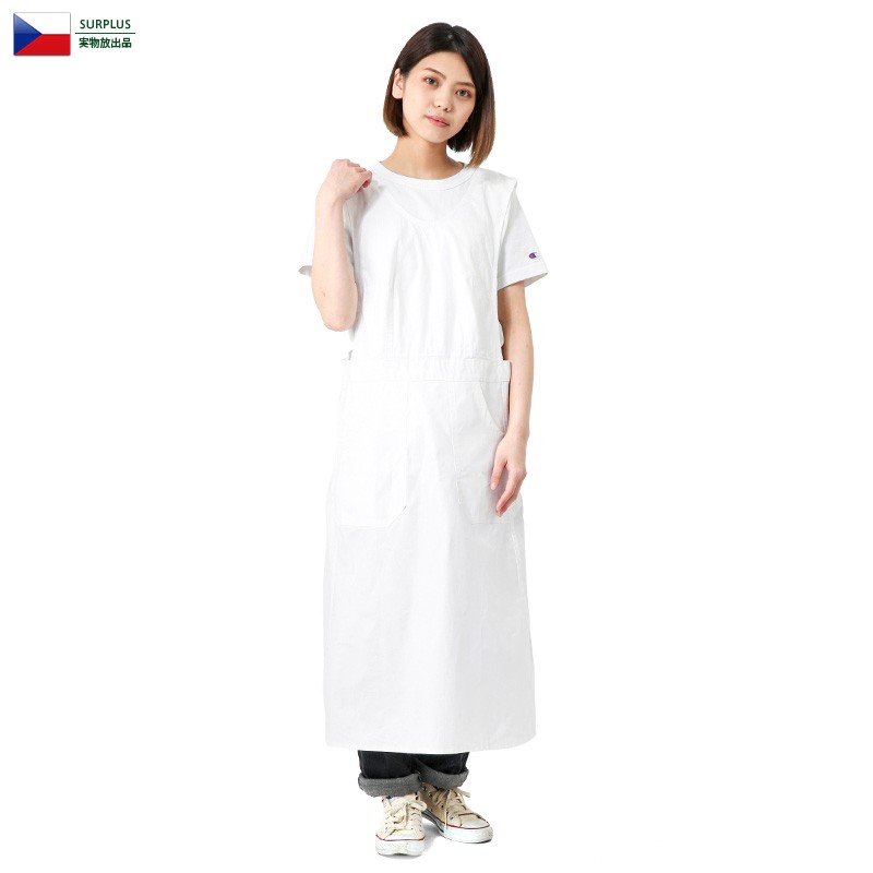70's チェコ軍ナースエプロン ワンピース 未使用品 MILITARY 実物 新品 チェコ軍 ワンピースエプロン ロング WHITE