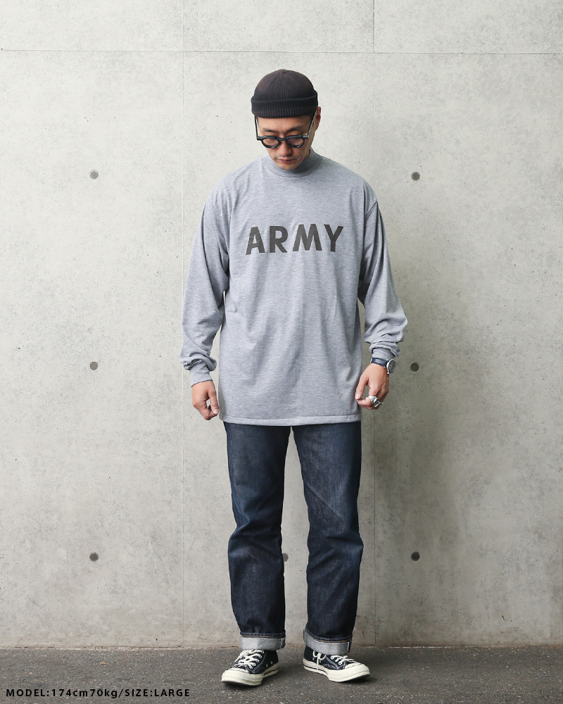 実物 新品 デッドストック 米軍 PFU ARMY ロングスリーブTシャツ モックネック ロンT カットソー 長袖 ミリタリー ロゴ ゆったり  軍服【クーポン対象外】【I】