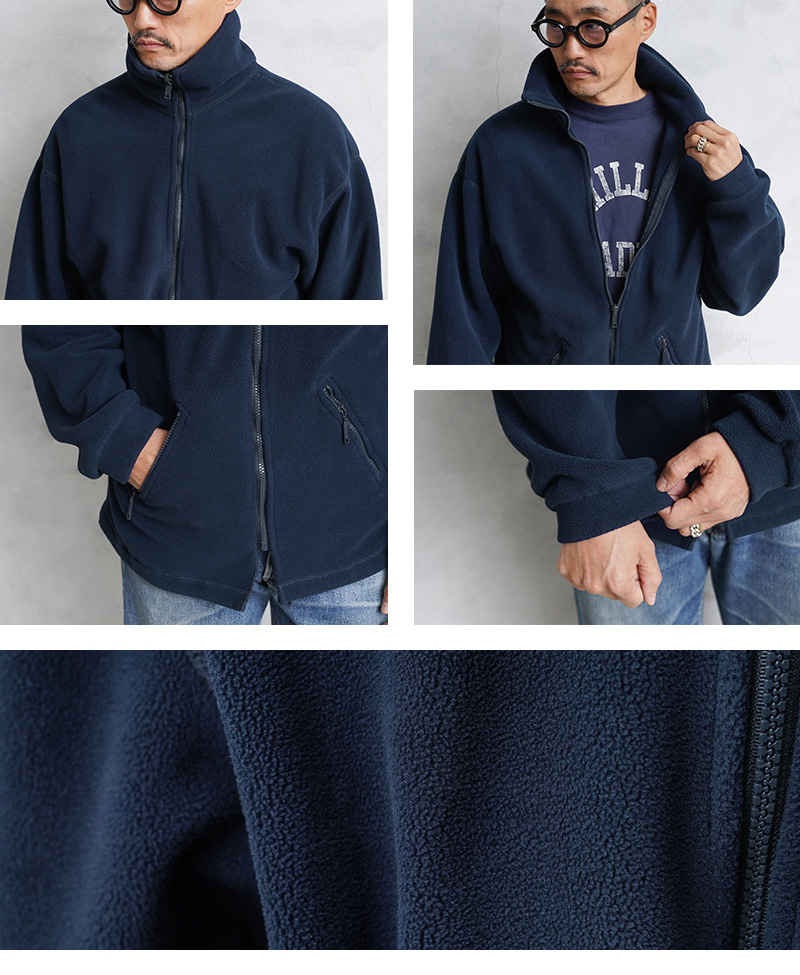 実物 USED フランス軍 スタンドカラー フリース ジャケット NAVY