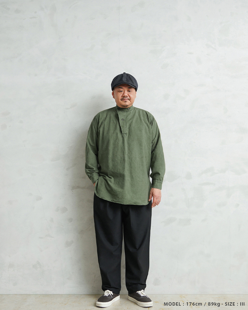 実物 USED スウェーデン軍 M-55 スタンドカラー プルオーバーシャツ