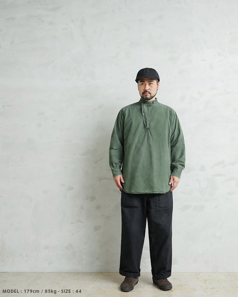 実物 USED スウェーデン軍 M-55 スタンドカラー プルオーバーシャツ