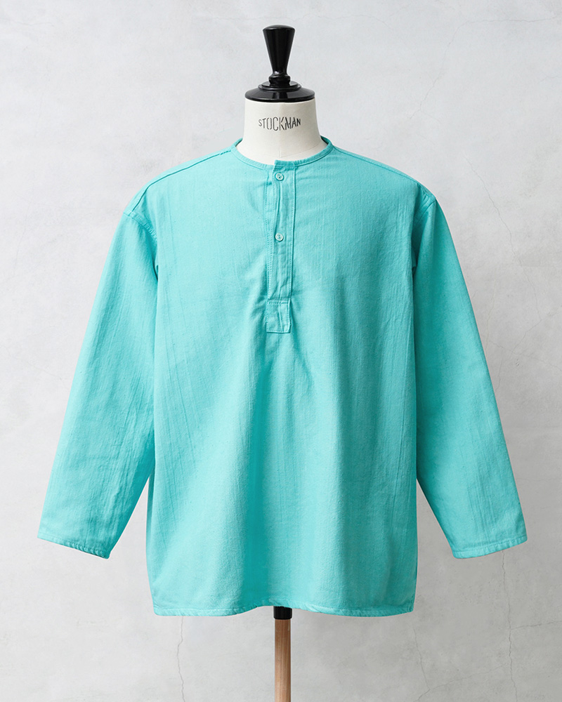 実物 新品 デッドストック ロシア軍 70s ヘンリーネック スリーピングシャツ ROBIN EGG BLUE染め【Cx】【I】｜メンズ トップス ミリタリー 7分袖 長袖 プルオーバーシャツ ノーカラーシャツ 古着 リメイク ファッション おしゃれ MILITARY（ミリタリー） 実物 新品 デッドストック ロシア軍 70s