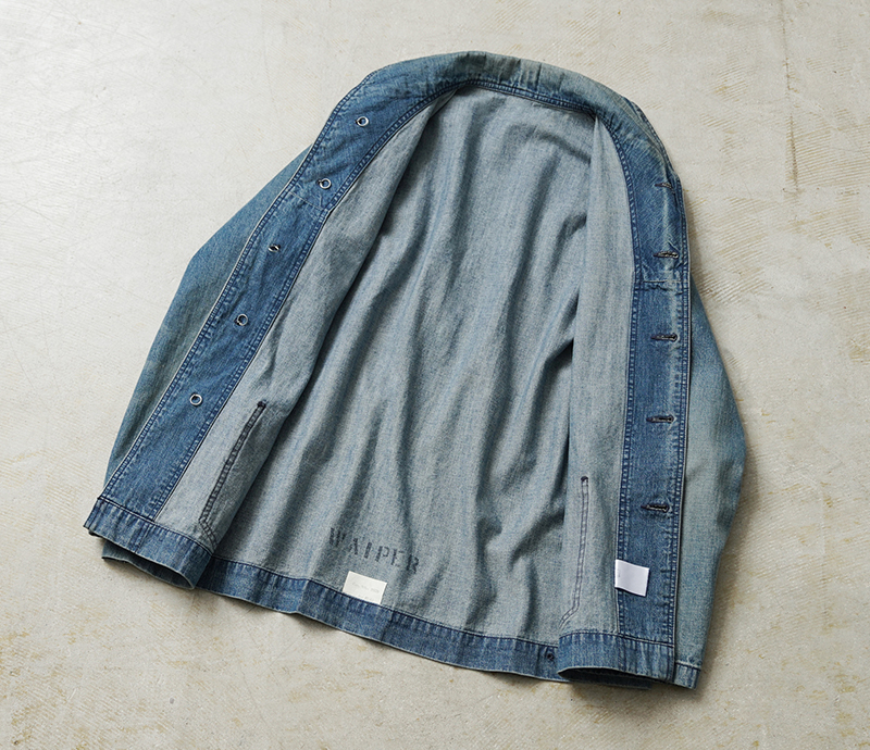 O*)様 WAIPER デニムショールカラージャケット VINTAGE WASH WAIPER.inc 米軍 1940's U.S.NAVY M-43 デニムショールカラー