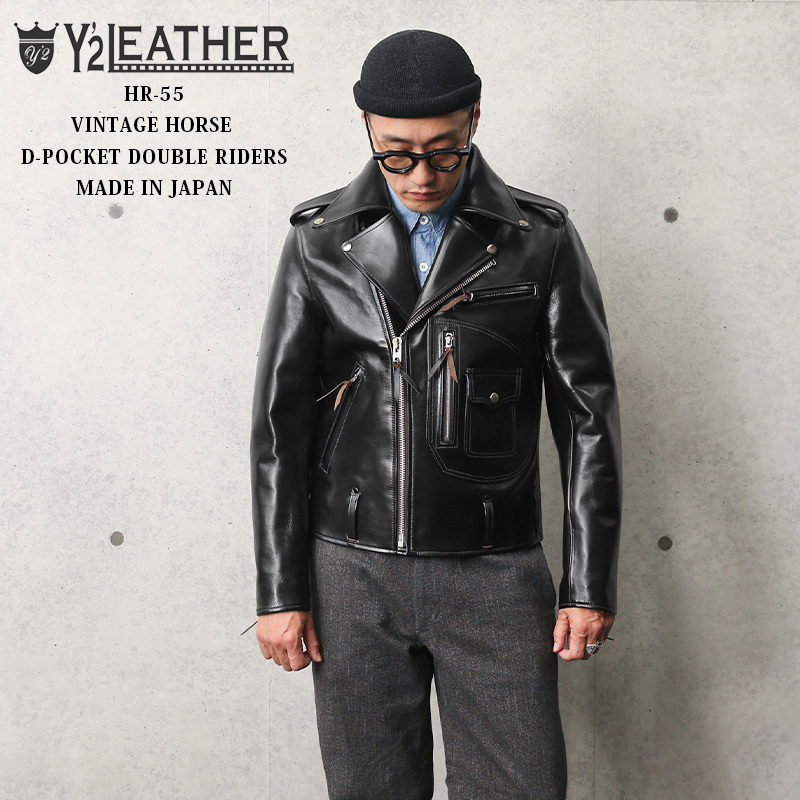 Y'2 LEATHER ワイツーレザー HR-55 VINTAGE HORSE（ホースハイド）D-POCKET ダブルライダースジャケット MADE  IN JAPAN 革ジャン 茶芯【クーポン対象外】【T】