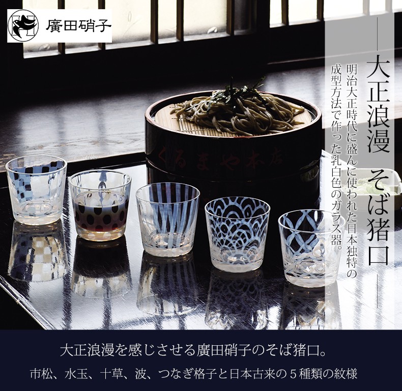 廣田硝子 大正浪漫硝子】そば猪口 廣田硝子 ガラス 日本製 市松 水玉