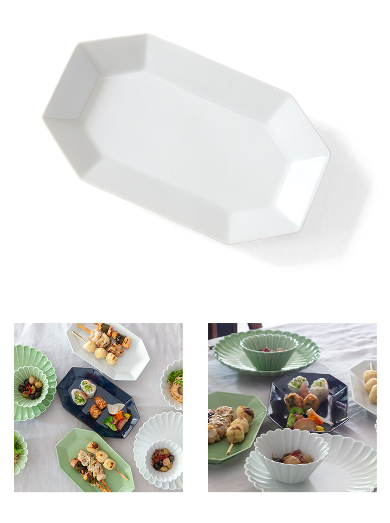 波佐見焼 洸琳窯 八角長角皿 おかず 焼き魚 焼き鳥 パスタ 焼そば 刺身