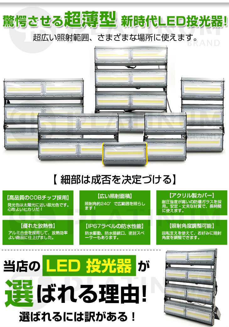 即納！2台 LED投光器 400W 6300W相当 64000LM 広角240°昼光色 6500K AC 85-265V 3mコード付き LED作業灯  防水看板灯 集魚灯 駐車場 1年保証 送料無料 : yh-cld-400ax2 : 和伊通販 - 通販 - Yahoo!ショッピング