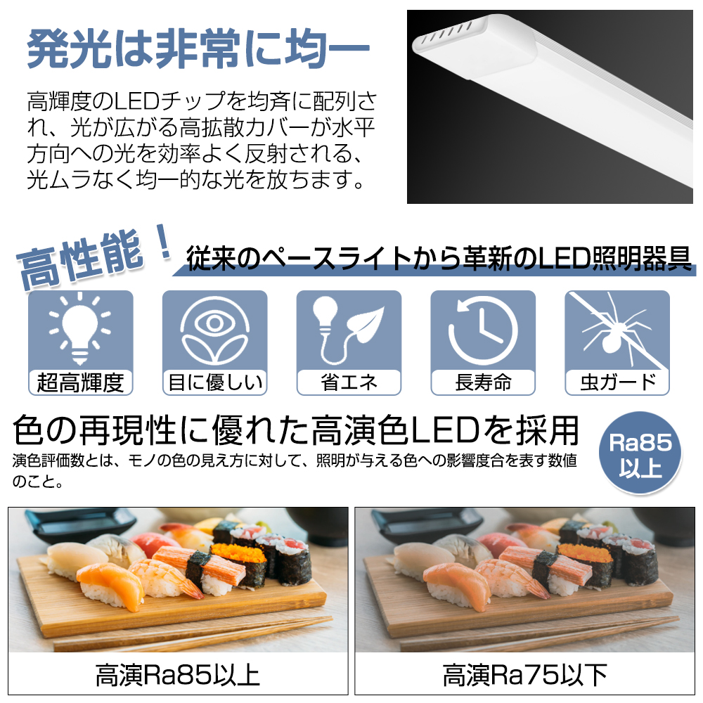 送料無料 5本 180W形 一体型 直管 LED蛍光灯 1灯・5灯相当 一体型台座付 120cm 6畳以上用 高輝度 昼光色 6000K 消費電力90W AC 85-265V LEDライト 広角｜waiwai-store578｜03