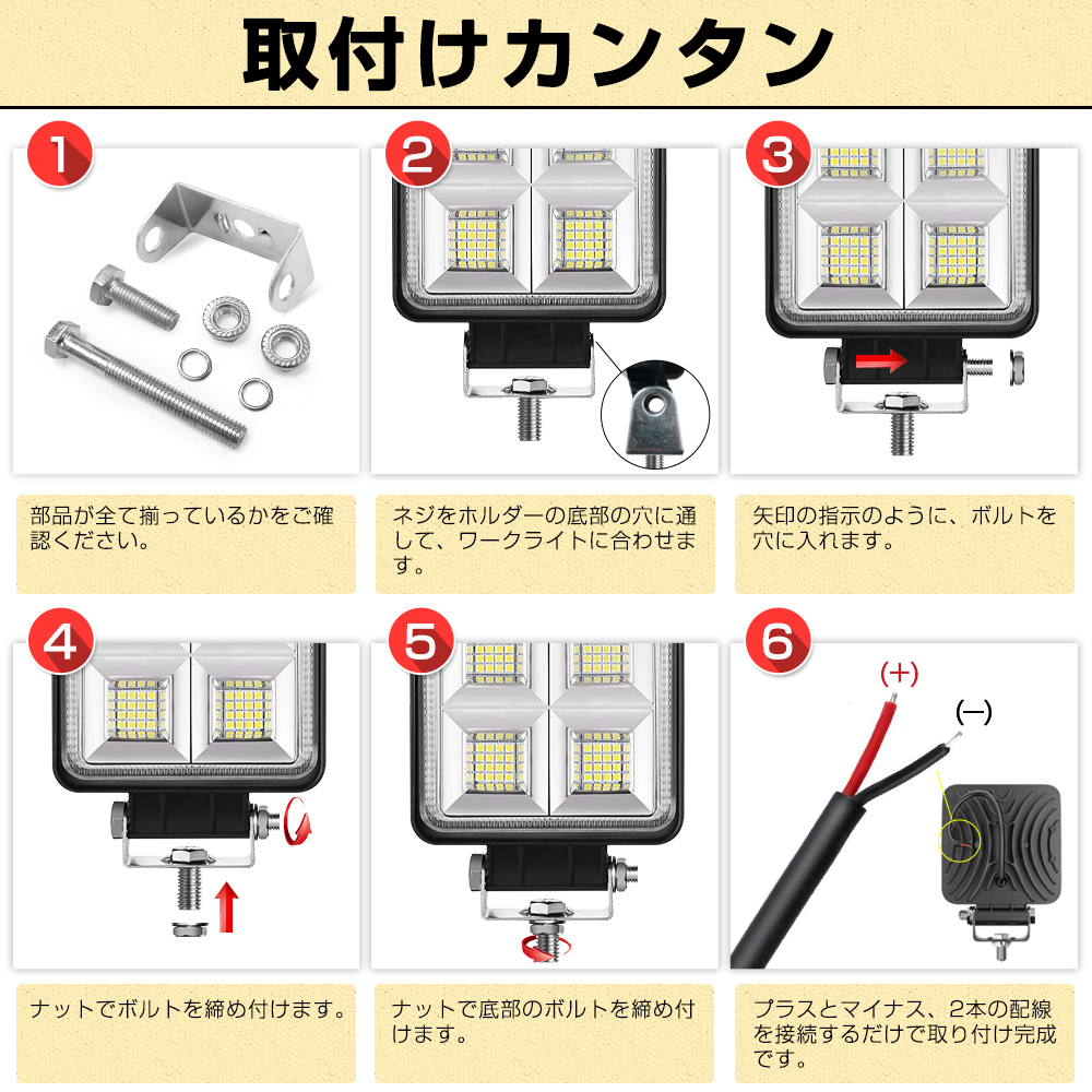 即納!6台 64連 192W LED作業灯 LED ワークライト角型 狭角