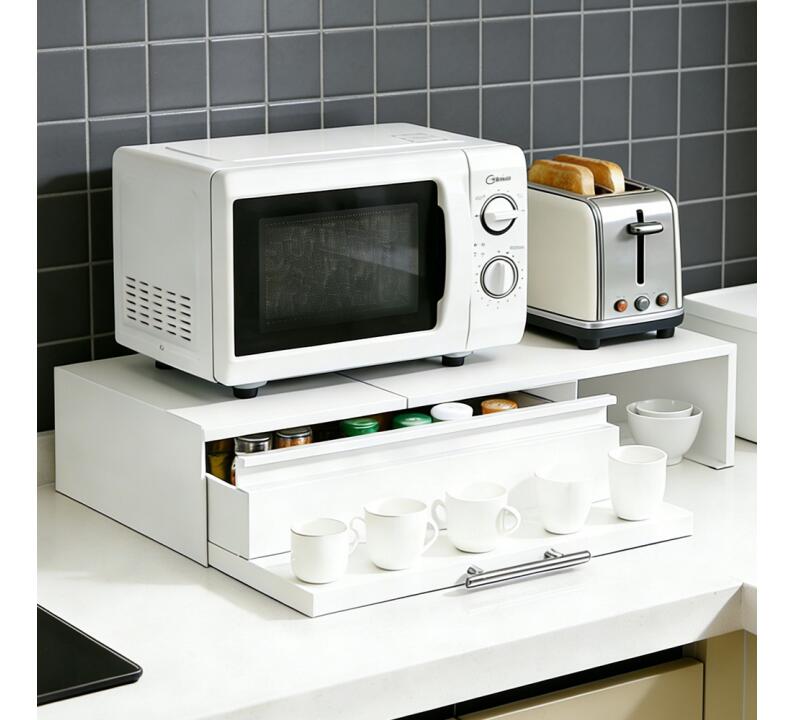 即納 レンジ台 伸縮 スライドテーブル 引き出し 家電下 収納 ラック 電子レンジラック レンジ 収納 北欧風 鉄製 デザイン 収納ラック  家電下引き出し キッチン