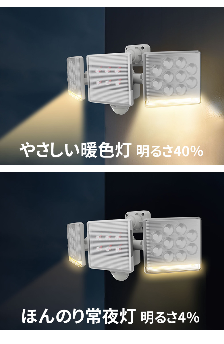 ムサシ RITEX 12W×2灯 フリーアーム式LEDセンサーライト リモコン付