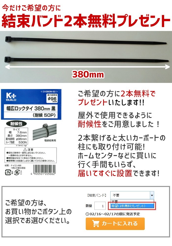結束バンド2本無料プレゼント