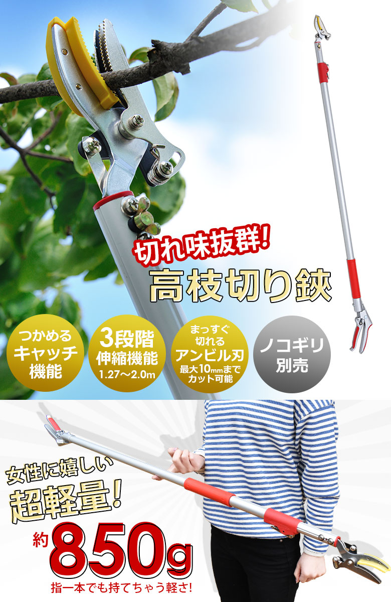 高枝切りバサミ 高枝切鋏 ※選べるオマケ付き※ のこぎり別売 3段伸縮式高枝切り鋏 高枝切りばさみ 剪定ばさみ 高枝切り 2m 軽量｜wakui-shop｜02