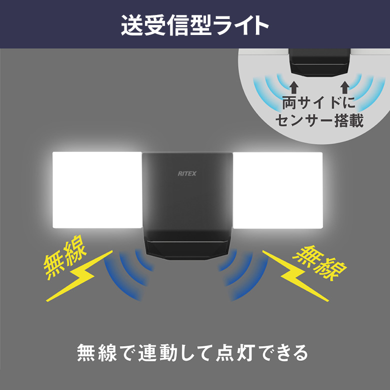 人感センサーライト 屋外 防犯ライト LED ムサシ RITEX 7W×2灯 無線