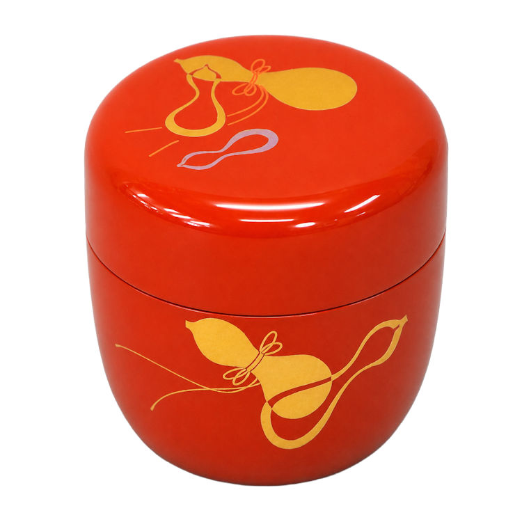 中村湖彩　茶道具　漆器　木製　棗 専用箱付き 中棗 六瓢 木製 中村湖彩作 化粧箱 無病息災 茶道具 漆絵 縁起物 伝統