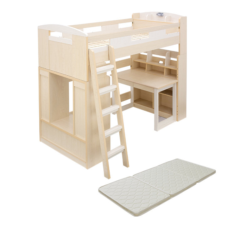 システムベッド 子供 大人 ハイタイプ 分割 ロフトベッド マットレス シングル Chambre5(シャンブル5) 8色対応 + ココナッツパームマットS am(アム)_2