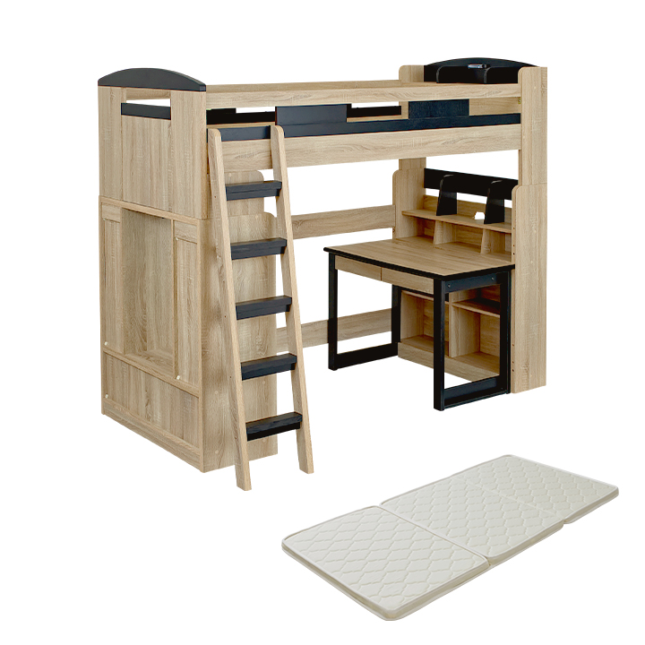 システムベッド 子供 大人 ハイタイプ 分割 ロフトベッド マットレス シングル Chambre5(シャンブル5) 8色対応 + ココナッツパームマットS am(アム)_4