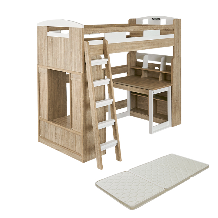 システムベッド 子供 大人 ハイタイプ 分割 ロフトベッド マットレス シングル Chambre5(シャンブル5) 8色対応 + ココナッツパームマットS am(アム)_6