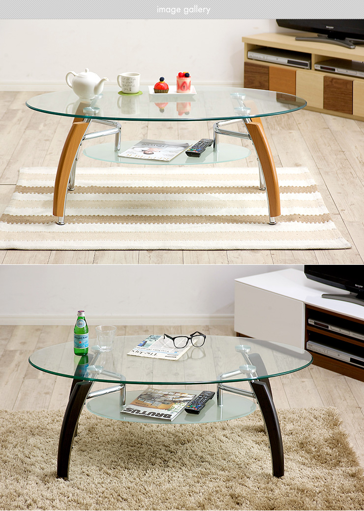 センターテーブル ガラス製 ラウンドテーブル ガラステーブル アーク 2色対応