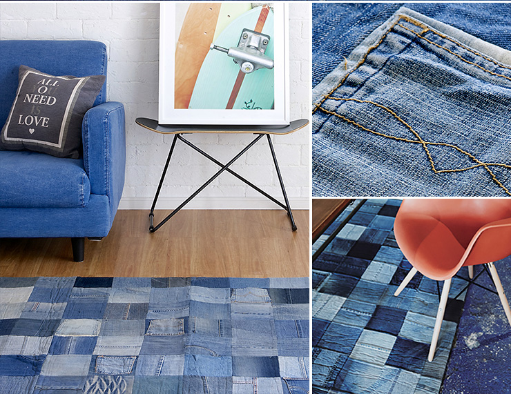 デニムラグマット 手織り 約140x200cmg1941]Denim rug 140cm×200cm 
