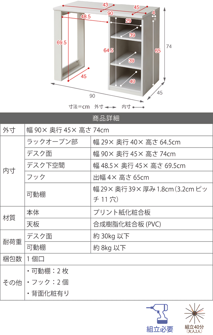 コンパクトデスク Wit's(ウィッツ) 育てるデスク ラックセット 多機能