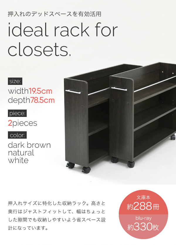 クローゼット ラック ワゴン 押入れ用 2個セット 19.5x78.5cm 収納