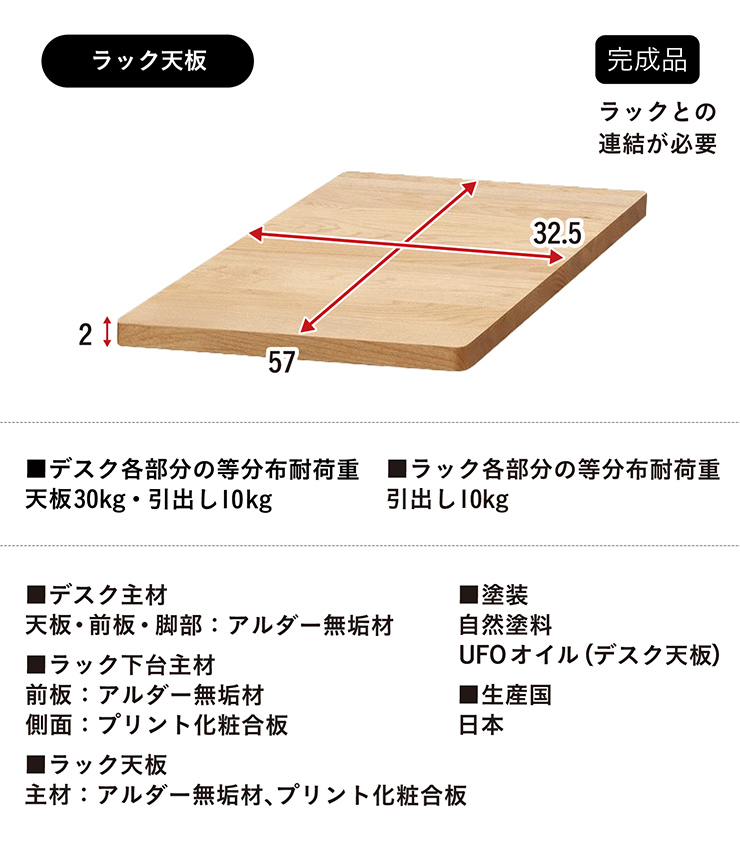 堀田木工所 アルダー無垢材使用 国産 ツインデスク フラット