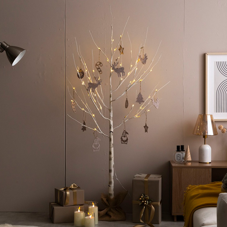 クリスマスツリー H150cm ブランチツリー オーナメント 軽量 おしゃれ 北欧 クリスマス LEDライト付き 白樺風ツリー オーナメントセット Schnee(シュネー)_1