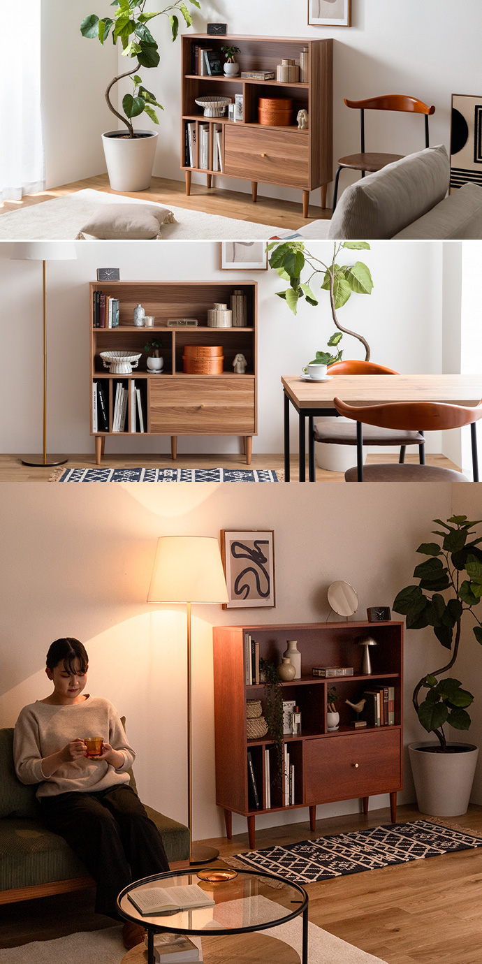 本棚 スリム 幅100cm 引き出し付き ブックシェルフ 書棚 おしゃれ 大