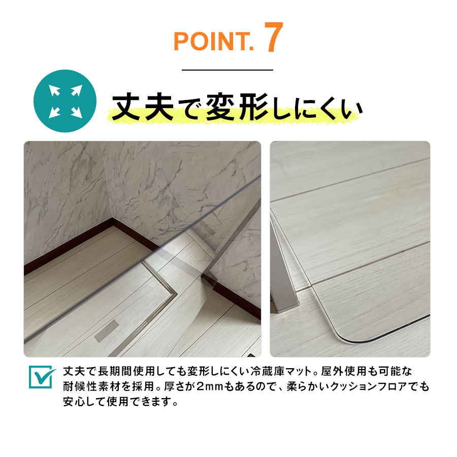 冷蔵庫マット 厚さ2mm S M L 冷蔵庫下に敷くマット 冷蔵庫 下敷き マット ポリカーボネート 透明 キズ 凹み 防止 耐熱 防水 抗菌 防カビ 防臭 床 保護 傷防止 |  | 15