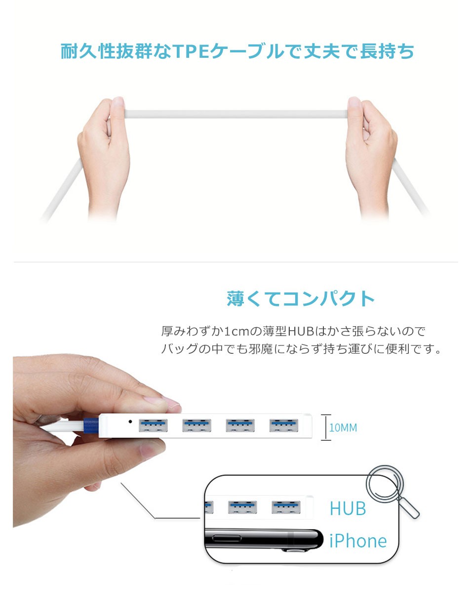 USBハブ USB2.0 USB3.0 4ポート白 黒